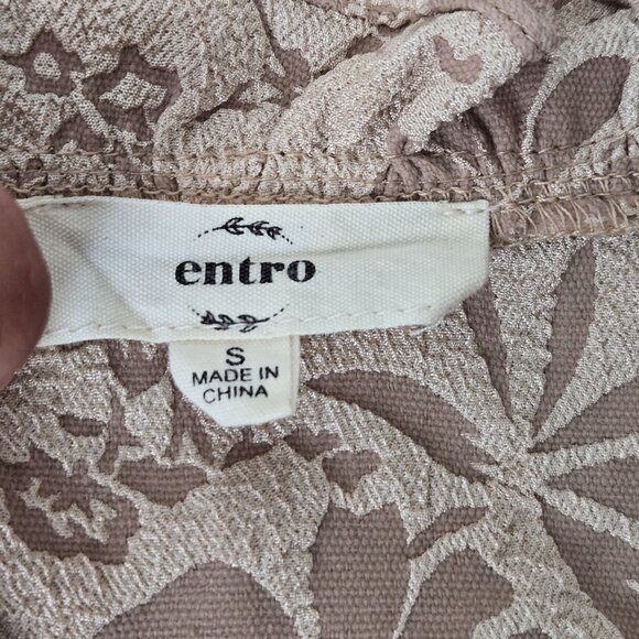 Entro VIctorian Blouse Sz Small Tan Floral Embroidred Boho Oversized Peplum Top - Picture 8 of 13